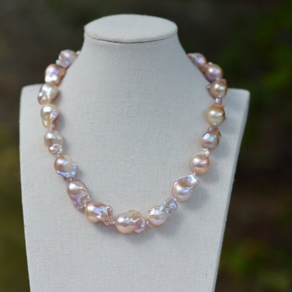 Metallic AAAA Flameball Baroque Pearl Necklace – 17" - Picture 9 of 12